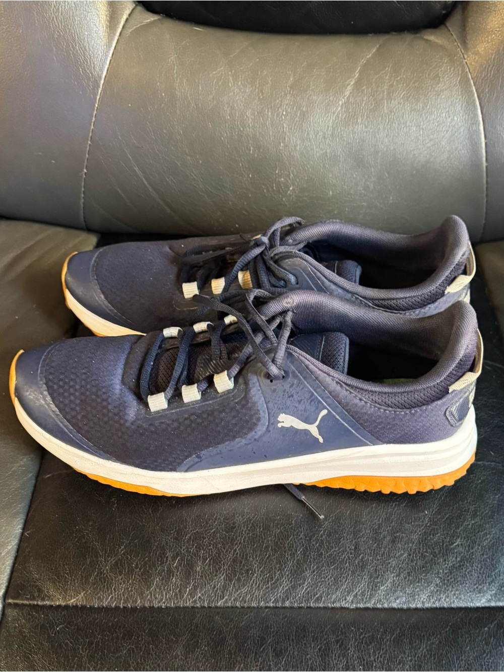 Puma Men's Navy and Gum-Orange Athletic Sneakers - Picture 4 of 6